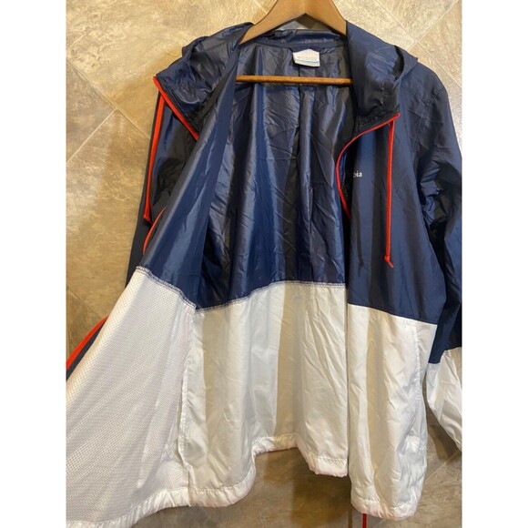 Columbia Women's Jacket Sz 1X Blue White Hooded Logo Flash Forward Windbreaker - Picture 7 of 15